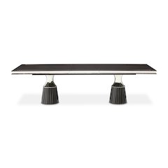Carmela Double Pedestal Dining Table - Glossy Charcoal Sand