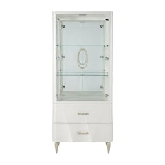 Creamy Pearl Display Cabinet with Glass Shelves in Elegant Finish