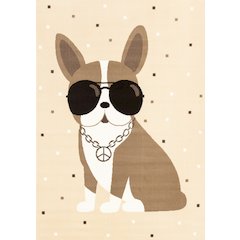 Functional Kids Beige Brown Swaggy Dog Area Rug, 5'3" x 7'5"