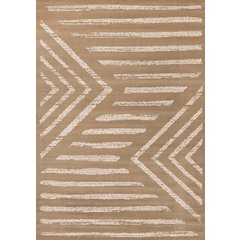 Brown and Cream 5x7 Rug, Modern Geometric Rug Styled as Living Room Carpet