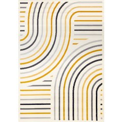 Functional Style Yellow Grey White Curves Rug, 2'7" x 4'11"
