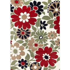 Functional Style Red Cream Floral Rug, 4'7" x 6'7", 4'7" x 6'7"