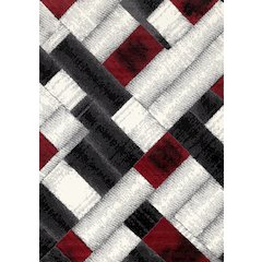 Functional Style Grey Red Block Pattern Rug, 4'7" x 6'7", 4'7" x 6'7"