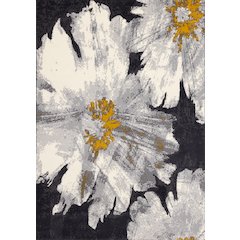 Functional Style Grey White Yellow Flower Area Rug, 4'7" x 6'7", 4'7" x 6'7"
