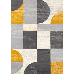 Functional Style Yellow Grey Geometric Blocks Rug, 4'7" x 6'7", 4'7" x 6'7"