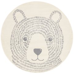 Functional Kids Grey White Teddy Bear Rug, 5'3" x 5'3" Round, 5'3" x 5'3"