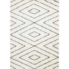 Palmer Geometric White Green Soft Shag Rug, 5'3" x 7'7"