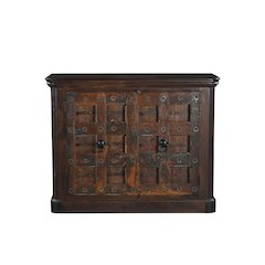 Solid Wood 2-Door Sideboard Cabinet with Carved Lattice Doors, Dark Brown Finish