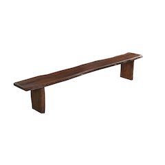 Savoy Solid Wood Dining Bench with Live Edge Seat and Sled Base, Brown Finish