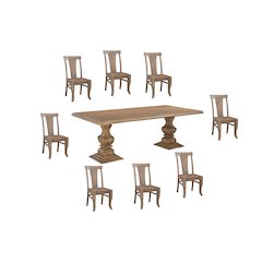 Adrien 9-Piece Solid Wood Dining Set with Table and 8 Chairs, Brown Finish