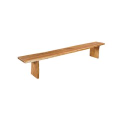 Savoy Solid Wood Dining Bench with Live Edge Seat and Sled Base, Brown Finish