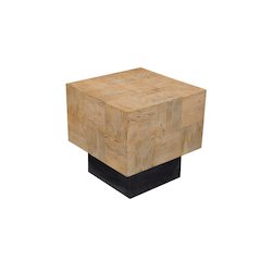 Reed Square Solid Mango Wood End Table with Brown Finish and Platform Base