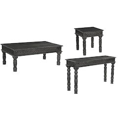 Eldris 3-piece Carved Solid Wood Living Room Table Set