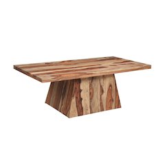 Marin Solid Wood Rectangular Coffee Table with Pedestal Base, Brown Finish