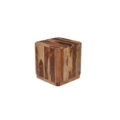 Marin Solid Wood Square End Table with Low-Profile Platform Base, Brown Finish