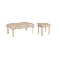 Eldris 2-piece Carved Solid Wood Living Room Table Set