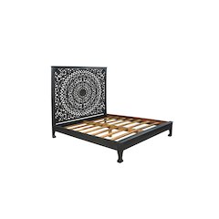 Auden Floral Carved Solid Wood King Panel Bed