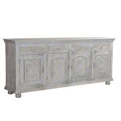 Elowen 4-drawer 4-door Floral Carved Solid Wood Sideboard