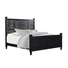 Elowen Floral Carved Solid Wood King Panel Bed