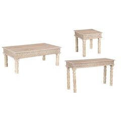 Eldris 3-piece Carved Solid Wood Living Room Table Set