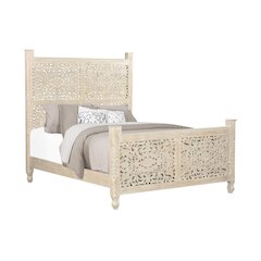 Elowen Floral Carved Solid Wood Queen Panel Bed