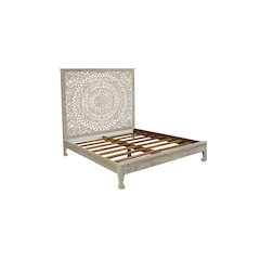 Auden Floral Carved Solid Wood King Panel Bed