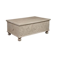 Elowen Floral Carved Solid Wood Coffee Table with Storage