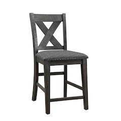 Linen-Fabric and Wood Counter Hight Chairs With X-Cross Back, Dark Grey