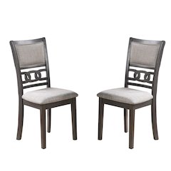 Grey Fabric and Wood Side Chairs, Set of 2
