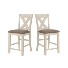 Set of 2 Counter Hight Chairs with X-Cross Back in White and Grey