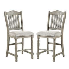 Set of 2 Upholstered Counter Height Chairs with Slatted Back in Light Grey