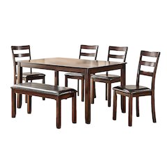 6-Piece Rectangular, Cherry Finish, MDF Top, Dining Set, Seats 6
