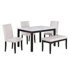 5 Piece Faux Marble Top Dining Set with Faux Leather Upholstered Seat
