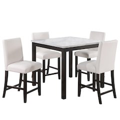 5 Piece Faux Marble Top Counter Height Dining Set with Faux Leather Upholstered
