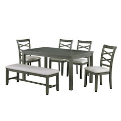 6 Piece Fabric and Wood Dining Set with Bench in Grey