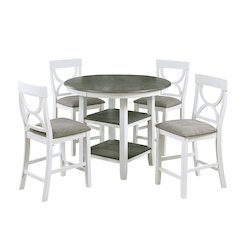 5 Piece Counter Height Dining Set with 2 Open Shelves in Distressed