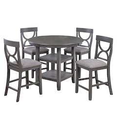 5 Piece Counter Height Dining Set with 2 Open Shelves in Grey