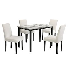 5 Piece Faux Marble Top Dining Set in White and Black