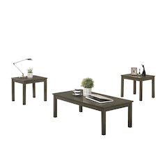 Pine Wood 3 Piece Coffee Table Set in Dark Grey