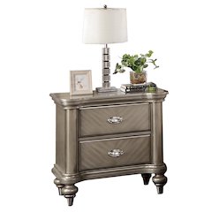 2 Drawer Nightstand with Round Legs in Grey