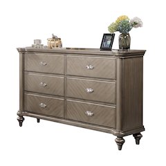6 Drawer Dresser with Round Legs in Grey