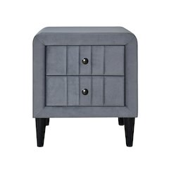 2 Drawers Velvet Upholstered Nightstand with Tapered Shape Legs in Gray