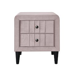 2 Drawers Velvet Upholstered Nightstand with Tapered Shape Legs in Light Pink