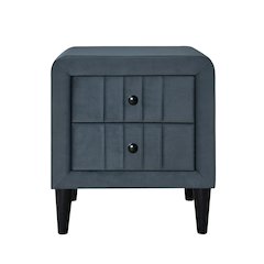 2 Drawers Brushed Linen Fabric Nightstand with Tapered Shape Legs in Charcoal