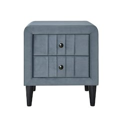 2 Drawers Brushed Linen Fabric Nightstand with Tapered Shape Legs in Gray