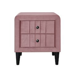 2 Drawers Brushed Linen Fabric Nightstand with Tapered Shape Legs in Pink