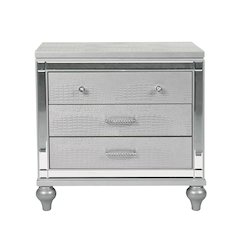 2 Drawers Wooden Nightstand with Built-In Wireless Charging in Silver