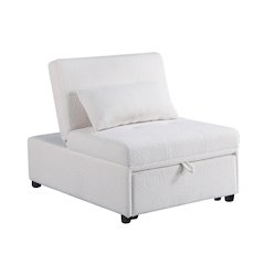Sherpa Fabric Upholstered Sleeper Sofa Chair in White