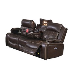 Leatherette Power Motion Sofa with USB Port in Brown