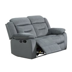 Velvet Upholstered Manual Motion Recliner Loveseat with USB Port in Dark Gray